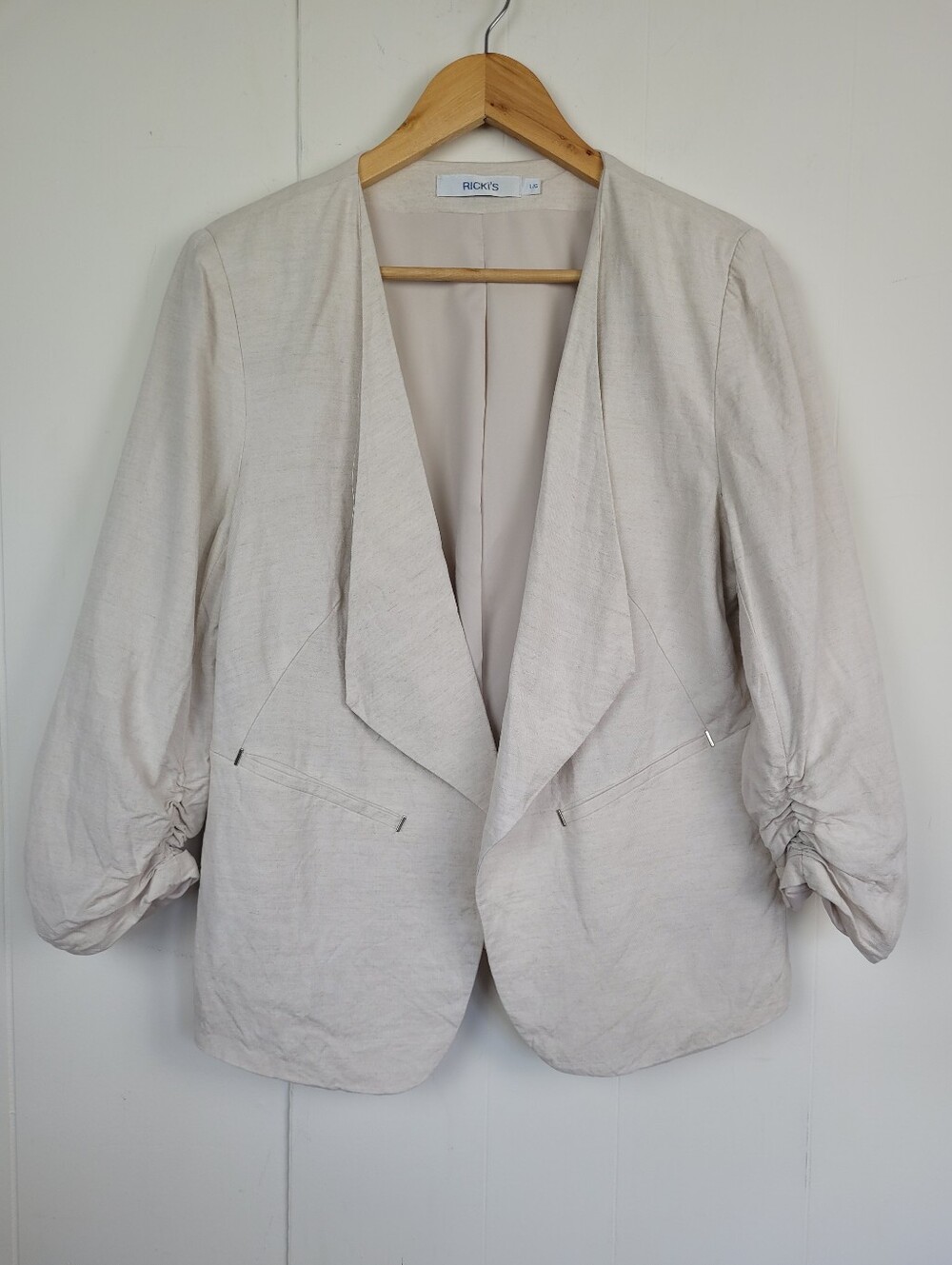 Ricki’s Large Beige Linen Blend Open Front Blazer